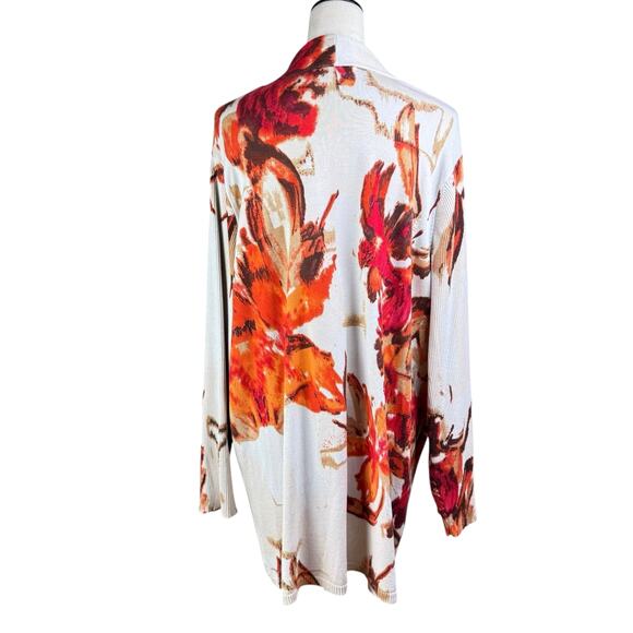 Carmen Marc Valvo 3X Plus Orange Red Beige Floral Knit Open Cardigan Sweater - Picture 3 of 11